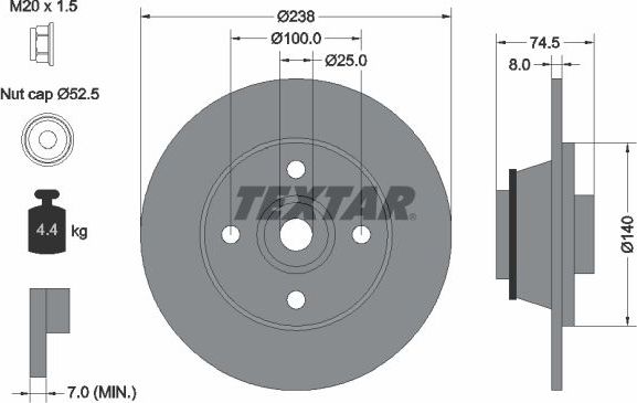 Тормозной диск Textar Pro задний для Renault Clio I 1990-1998. Артикул 92154103