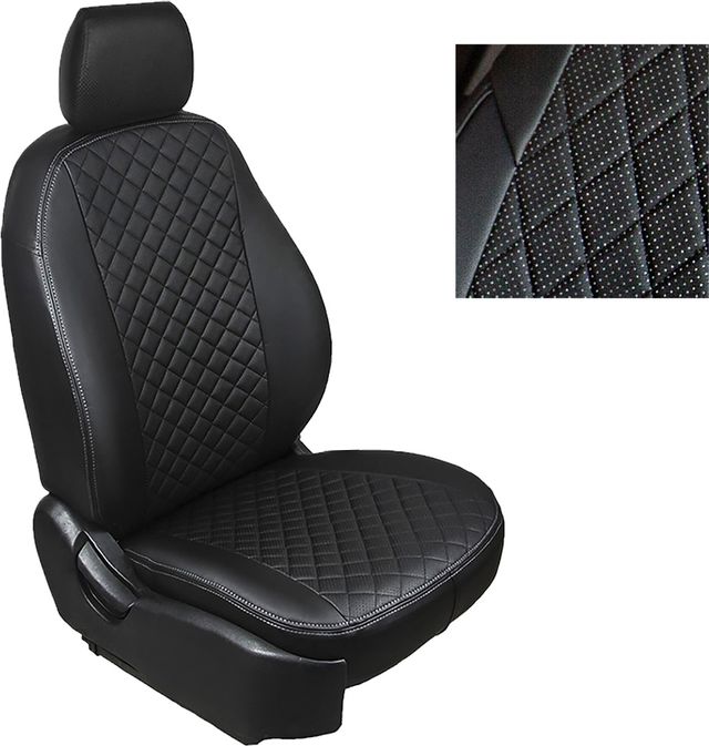 Чехлы Seintex (экокожа) на сидения для Skoda Octavia A7 рестайлинг (с подлокотником) 2017-2020, цвет Черный/Черный ромб. Артикул 90288