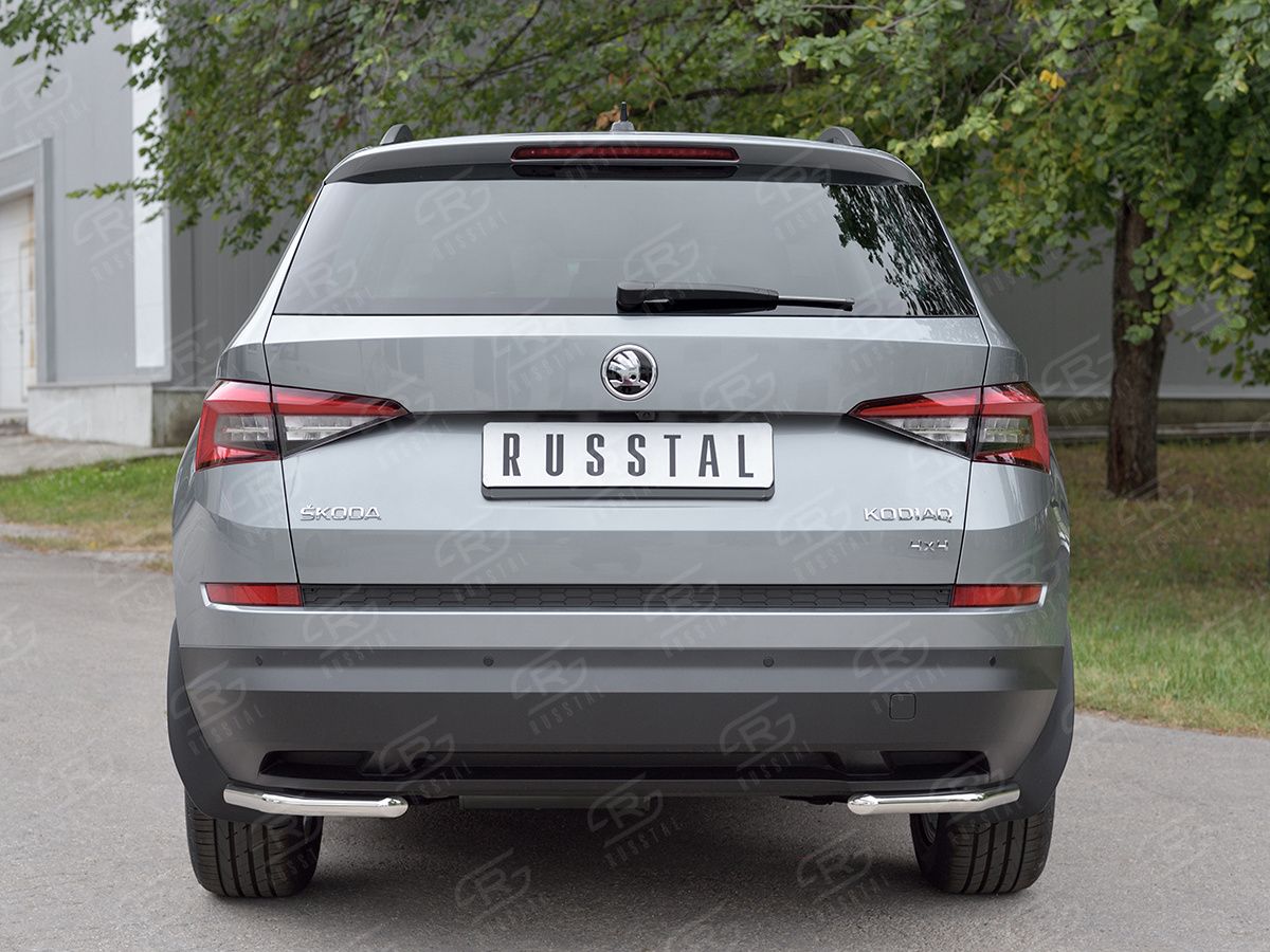 Защита RusStal задняя уголки d42 секции для Skoda Kodiaq 2017-2026. Артикул SKKZ-002781