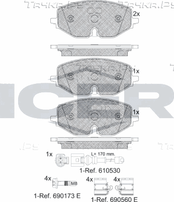 Тормозные колодки Icer передние для Volkswagen Golf VIII 2019-2026. Артикул 182369