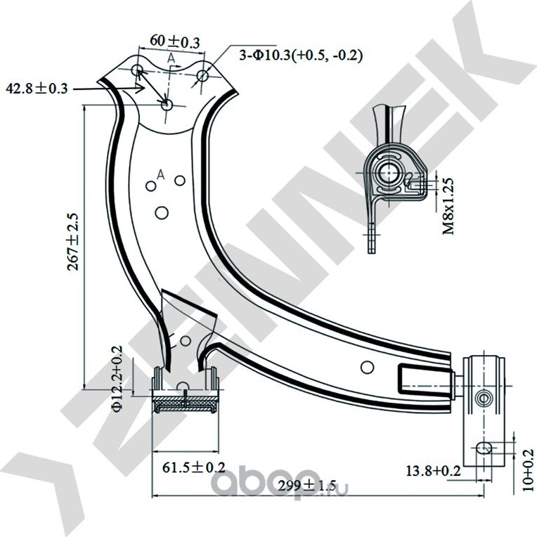 РЫЧАГ ПЕРЕДНИЙ НИЖНИЙ ПРАВЫЙ БЕЗ ШАРОВОЙ PEUGEOT PARTNER 96 (Zennek). Артикул DCA0156