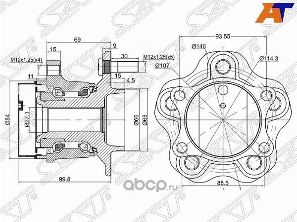 Ступичный узел RR NISSAN QASHQAI 06-X-TRAIL 07- 2 (SAT). Артикул ST43202JG000