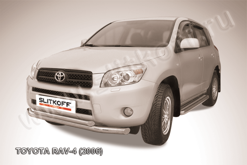 Защита Slitkoff переднего бампера d76/57 двойная для Toyota RAV4 III 2005-2009. Артикул TR4005