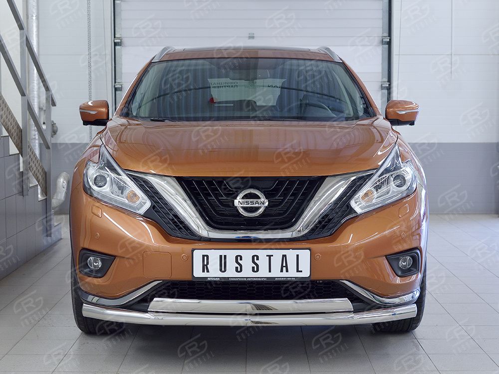 Защита RusStal переднего бампера d63 секция-75х42 дуга для Nissan Murano Z52 2016-2026. Артикул NMUZ-002403