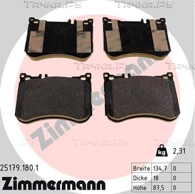 Тормозные колодки Zimmermann передние для Mercedes-Benz SL-Класс VI (R231) 2012-2026. Артикул 25179.180.1