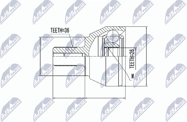 Шрус внутренний (граната) NTY передний для Volvo C70 II 2006-2009. Артикул NPZ-VV-014