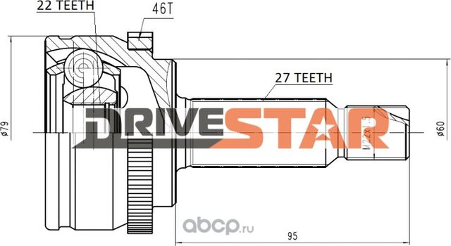 ШРУС НАРУЖНЫЙ 22x60x27 (Drivestar). Артикул OCKK0004F