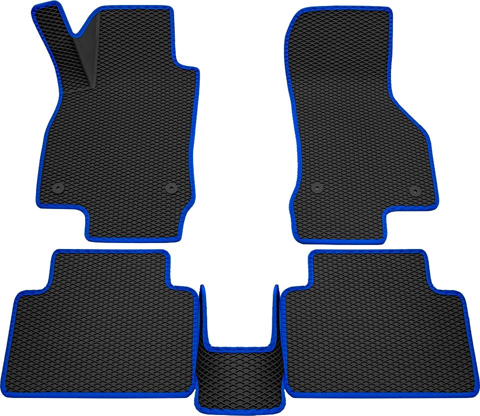 Коврики Rezkon 3D EVA ромб резиновые для салона Skoda Octavia A7 2013-2020 Синий кант. Артикул 9230010203