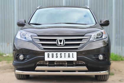 Защита RusStal переднего бампера d76/75х42 двойная для Honda CR-V IV 2,4l до рестайлинга 2012-2015. Артикул HVZ-001766