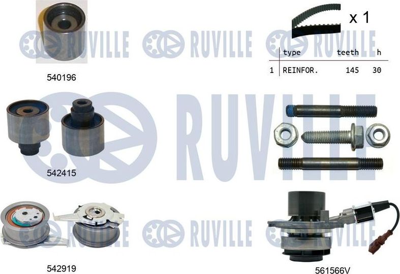 Помпа (водяной насос) с комплектом ремня ГРМ Ruville. Артикул 5504982