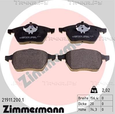 Тормозные колодки Zimmermann передние для SEAT Toledo II 1998-2006. Артикул 21911.200.1