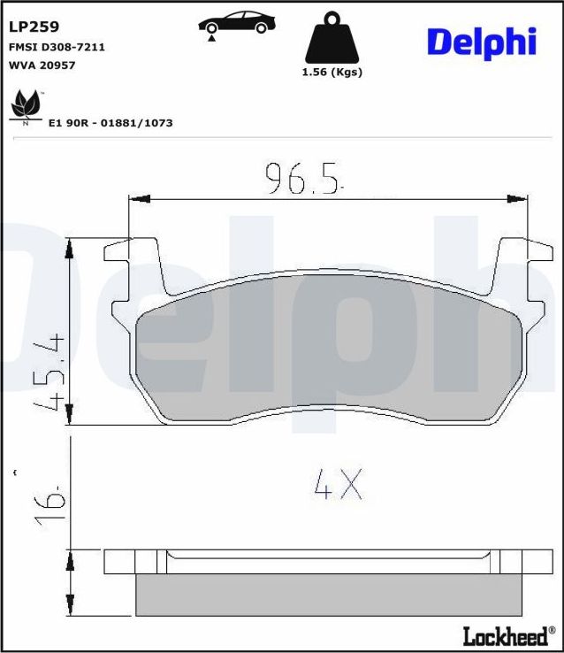 Тормозные колодки Delphi (Low-Metallic) для Nissan Micra K10 1982-1992. Артикул LP259