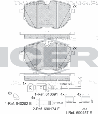 Тормозные колодки Icer передние для Volkswagen Transporter T6 2015-2026. Артикул 142399