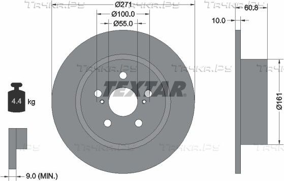 Тормозной диск Textar Pro задний для Toyota Avensis I 2001-2003. Артикул 92126503