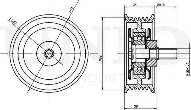 Ролик поликлинового ремня направляющий (Unio). Артикул TNS-10225