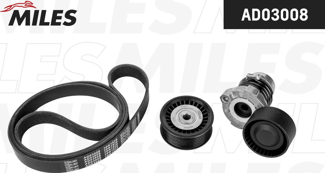 Приводной ремень поликлиновой с роликами (комплект) Miles. Артикул AD03008