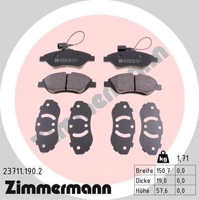 Тормозные колодки Zimmermann. Артикул 23711.190.2