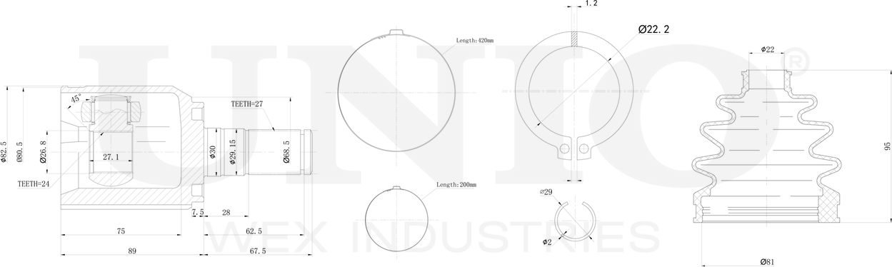 ШРУС внутренний (Unio). Артикул CVJ-30102