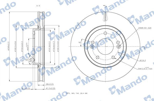 Тормозной диск Mando передний для Hyundai Santa Fe II 2006-2012. Артикул MBC030240