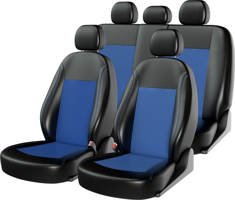 Чехол универсальный CarFashion Atom Leather Single на переднее сидение авто, цвет Черный/Синий/Синий. Артикул 11135