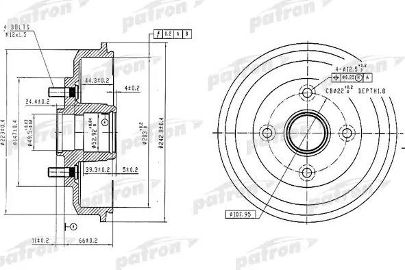 Тормозной барабан Patron задний для Ford Focus I 1998-2005. Артикул PDR1584