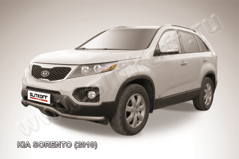 Защита Slitkoff переднего бампера d57 Волна ЧЕРНАЯ матовая для Kia Sorento II 2009-2012. Артикул KS10-002B