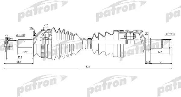 Полуось (привод в сборе, приводной вал) Patron передняя левая для Chrysler Voyager IV 2000-2008. Артикул PDS0423