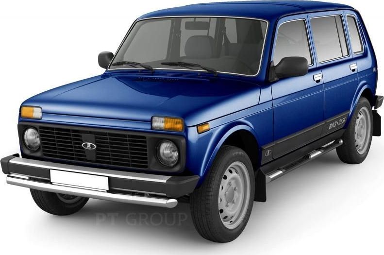 Защита порогов PT Group с с накладками d63 (НПС) для Lada 4х4 2131 1995-2026. Артикул LNU220302