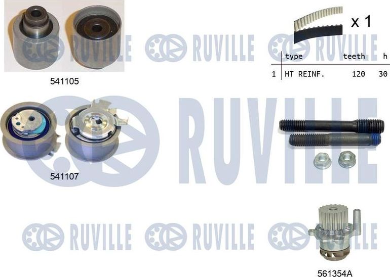 Помпа (водяной насос) с комплектом ремня ГРМ Ruville для Volkswagen Multivan T5 2003-2009. Артикул 5500612