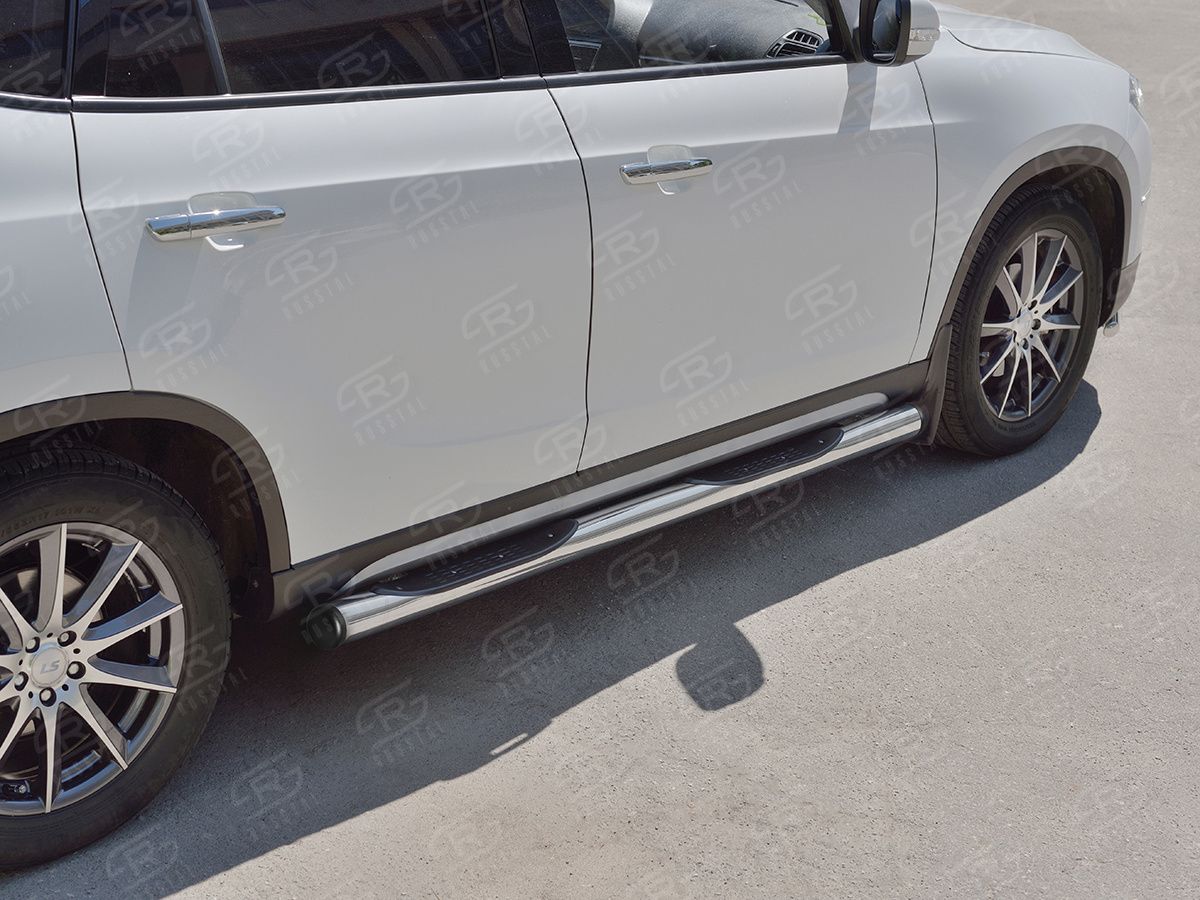 Защита порогов RusStal труба d76 с накладкой (Вариант 2) для Brilliance V5 2014-2026. Артикул BV5T-0027042
