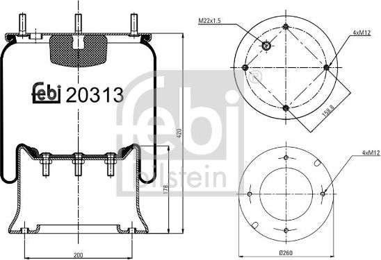 Пневмоподушка (пневморессора) Febi Bilstein для DAF XF 105 2005-2026. Артикул 20313