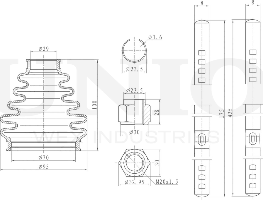 Пыльник ШРУС, комплект (Unio). Артикул DUC-30099K