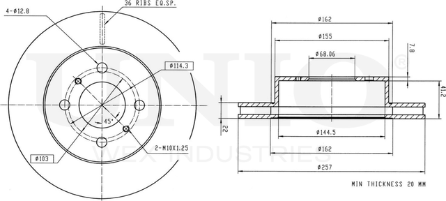 Диск тормозной (Unio). Артикул BRD-20041