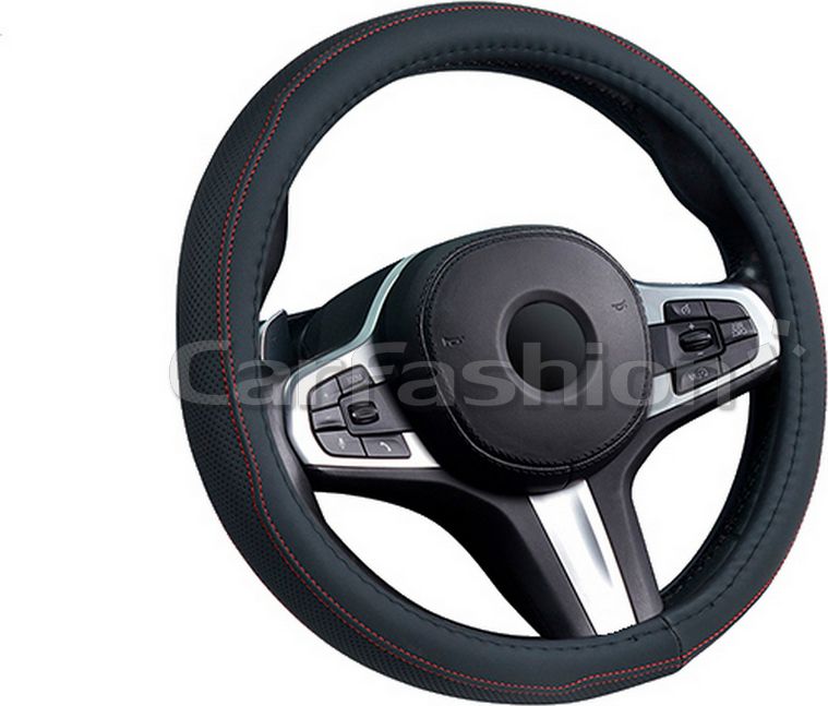 Оплётка на руль CarFashion Derby (размер M, экокожа, цвет ЧЕРНЫЙ/КРАСНЫЙ). Артикул 31630