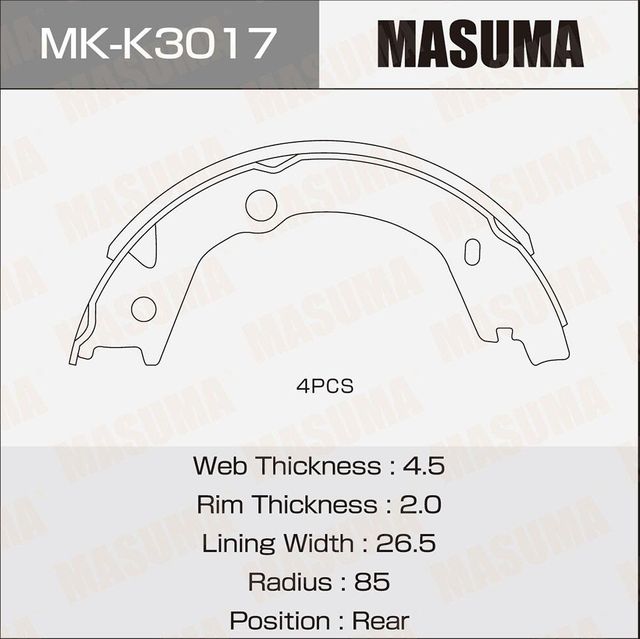 Колодки барабанные MASUMA парковочные [к-т 4шт] HYUNDAI ELANTRA IV 06-11 Masuma. Артикул MKK3017