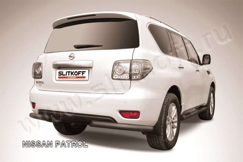 Защита Slitkoff задняя d76 уголки ЧЕРНАЯ матовая для Nissan Patrol Y62 2012-2014. Артикул NIPAT019B
