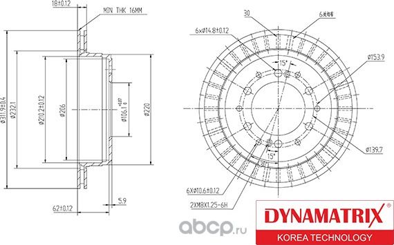 Диск тормозной (Dynamatrix-Korea). Артикул DBD1743