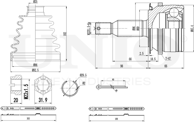 ШРУС наружный (Unio). Артикул CVJ-20101