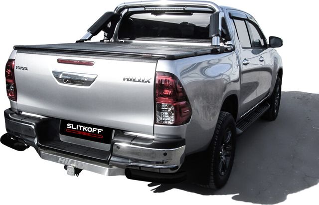 Защита Slitkoff заднего бампера уголки d76 для Toyota Hilux VIII рестайлинг 2020-2026 ЧЕРНАЯ матовая. Артикул THL20-006B