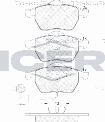 Тормозные колодки Icer передние для Volkswagen Bora 1998-2013. Артикул 181396