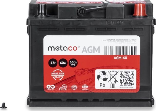 Аккумулятор METACO AGM 60 АЧ 660А (-/+). Артикул AGM60