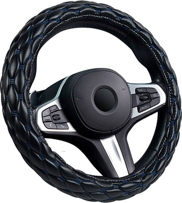 Оплётка на руль CarFashion Shuttle XXL (размер XXL, экокожа, цвет ЧЕРНЫЙ/СИНИЙ). Артикул 31699