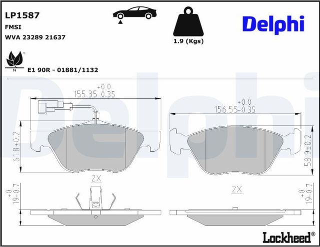 Тормозные колодки Delphi для Lancia Delta II (836) 1993-1999. Артикул LP1587