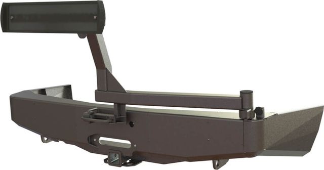 Бампер силовой STC задний для Mitsubishi Pajero Sport II 2008-2015 c квадратом под фаркоп, площадкой под лебедку, кронштейном крепления запасного колеса по центру и кронштейном крепления гос номера. Артикул STC-MPS2-BR-W-C1