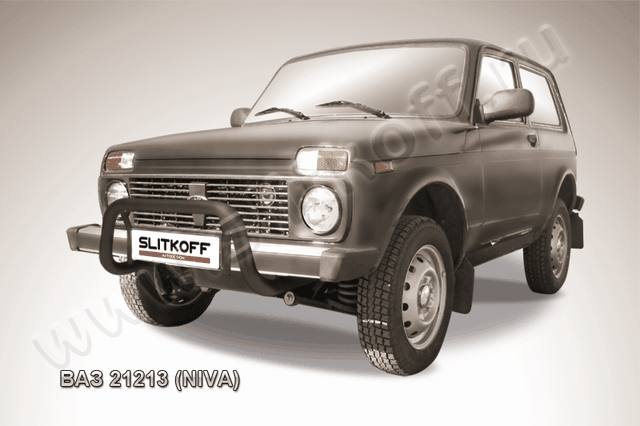 Кенгурятник Slitkoff d57 низкий для ВАЗ 21213 Нива, 4х4 3 дв 1976-2026 Черный. Артикул Niv002B