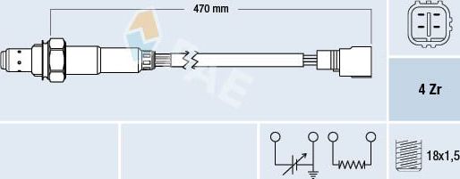 Лямбда-зонд (кислородный датчик) FAE для Toyota Previa I (XR10, XR20) 1990-1994. Артикул 77331
