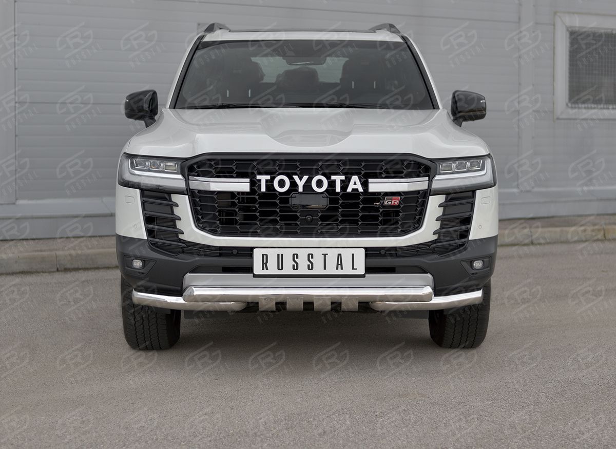 Защита RusStal переднего бампера d76 (секции) d76 (уголки+клыки) для Toyota Land Cruiser 300 GR Sport 2021-2026. Артикул TLCZ-003955