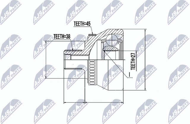 Шрус внутренний (граната) NTY передний для Audi S8 I (D2) 1996-2002. Артикул NPZ-AU-009