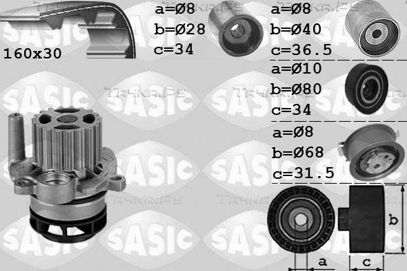 Помпа (водяной насос) с комплектом ремня ГРМ Sasic для Volkswagen Scirocco III 2008-2017. Артикул 3906081