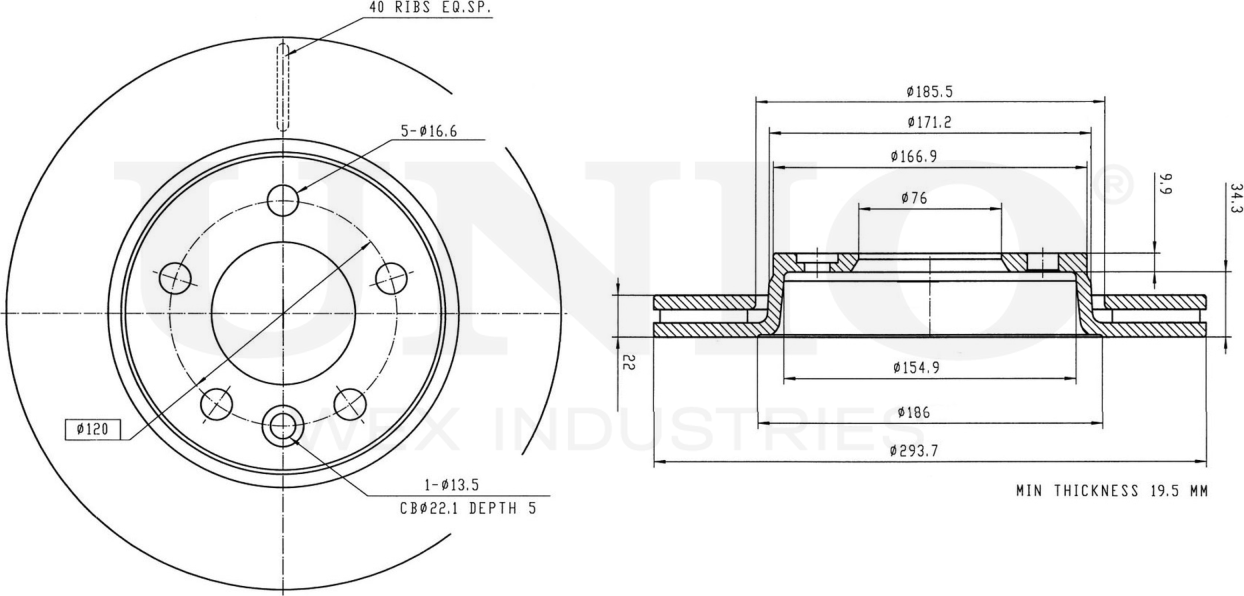 Диск тормозной (Unio). Артикул BRD-20071